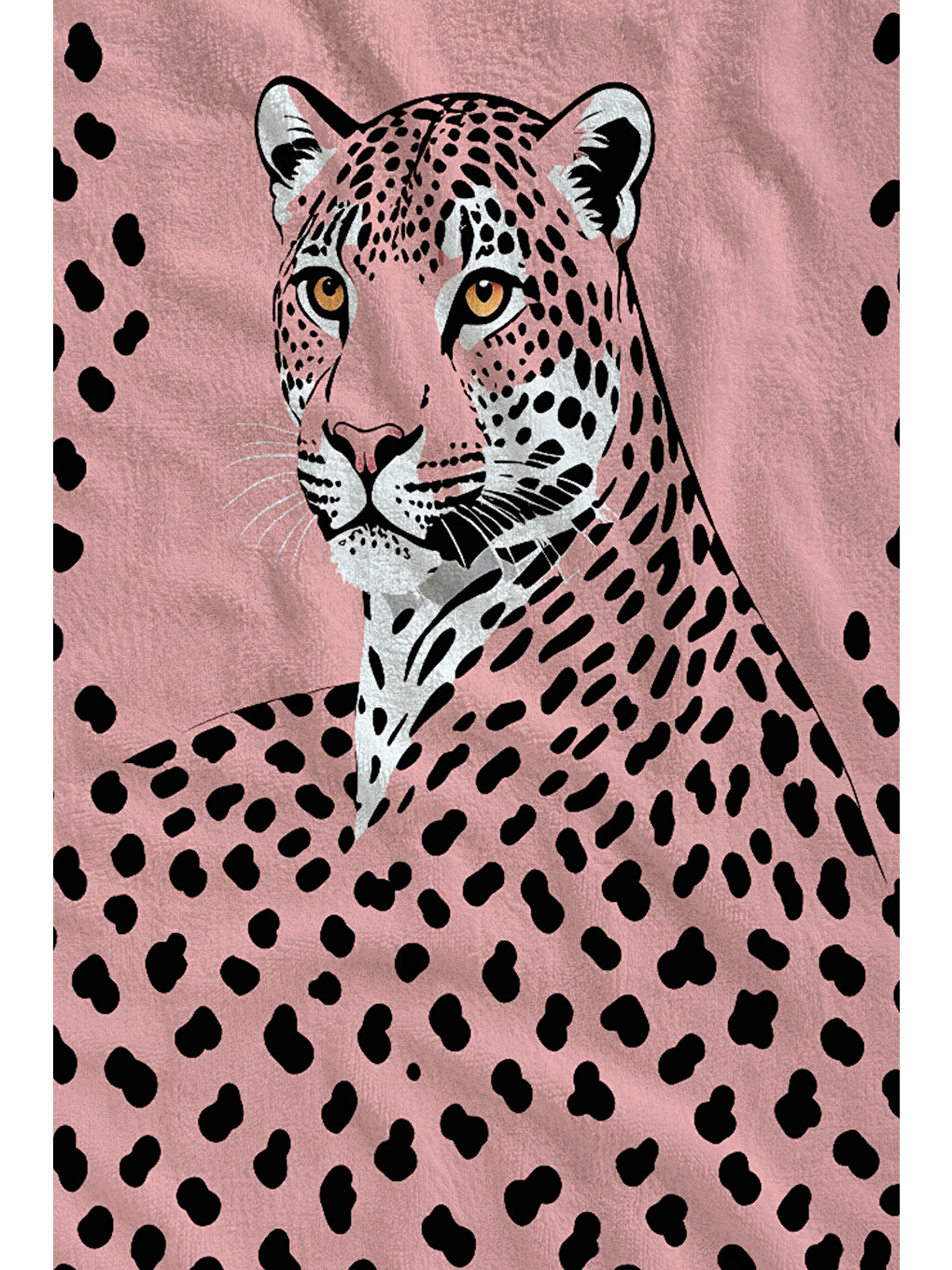 Pembe Leopar Portre Ve Benek Desenli 70x150 Cm Dijital Baskılı Plaj Ve Banyo Havlusu-1