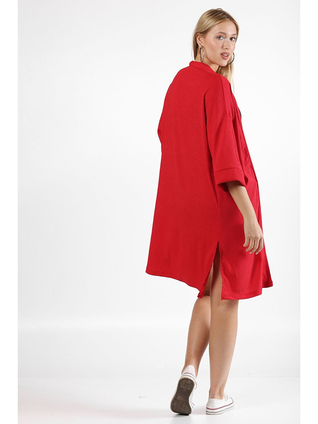 Kırmızı 3/4 Kol Dokulu Bürümcük Dokuma Ceket-1