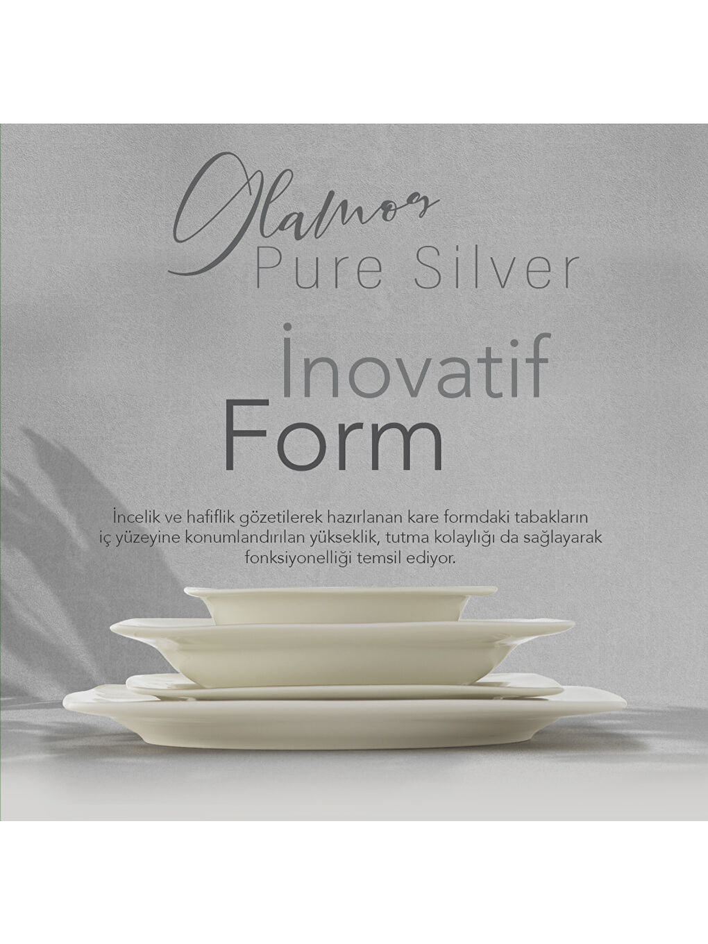 Gri Glamor Pure Yemek Takımı-60 Parça-Platin-1
