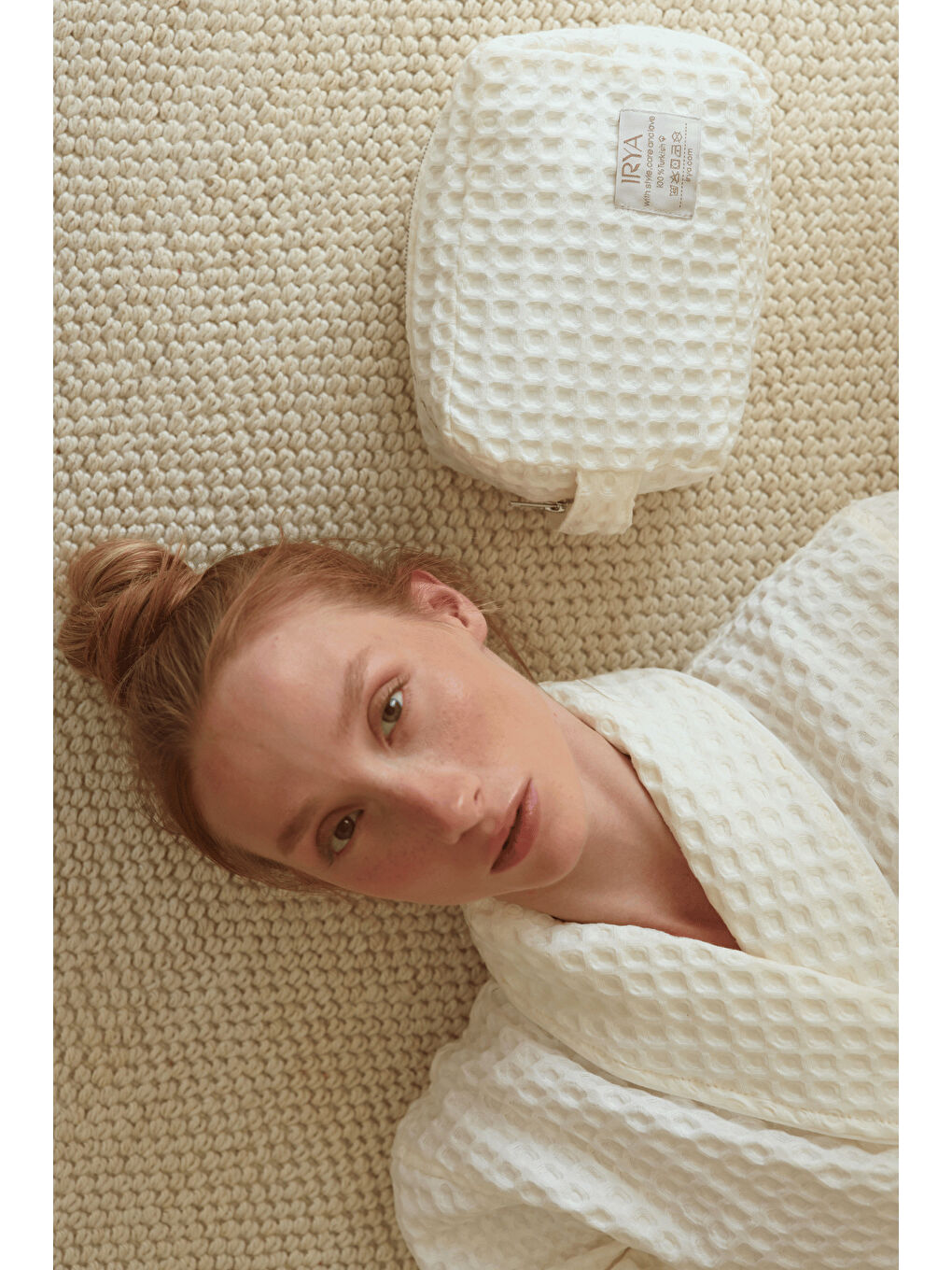 Aura Waffle Havlu Bakım Çantası Ekru-1