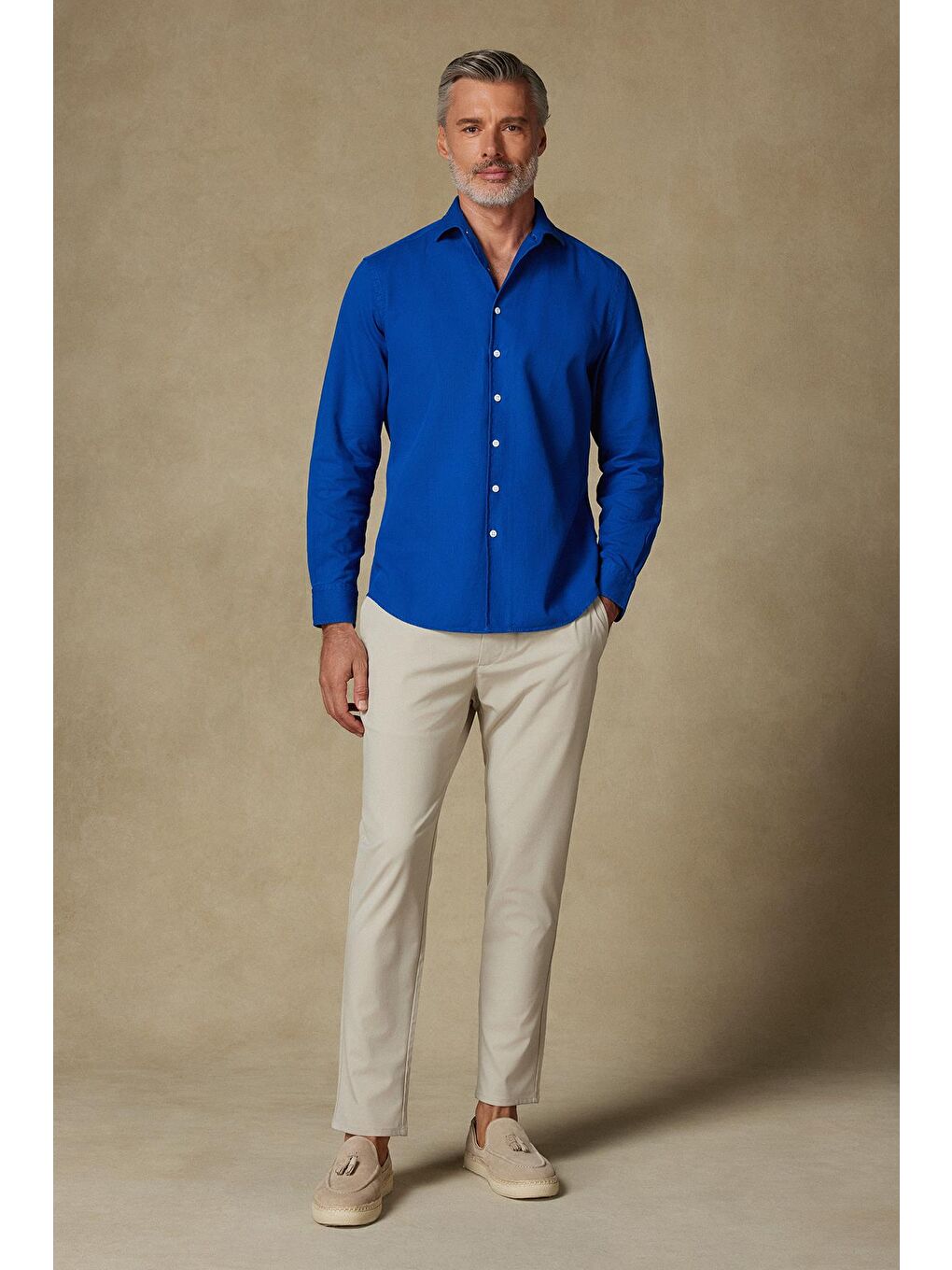 Antonio Armür Pamuklu Comfort Fit Lacivert Mostra Yaka Erkek Düz %100 Pamuk Gömlek-2