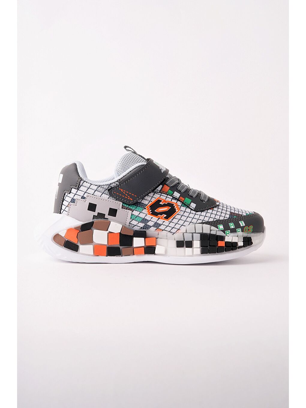 Gri BLOCK Renkli Blok Tabanlı Cırtlı ve Bağcıklı Çocuk Sneaker Spor Ayakkabı