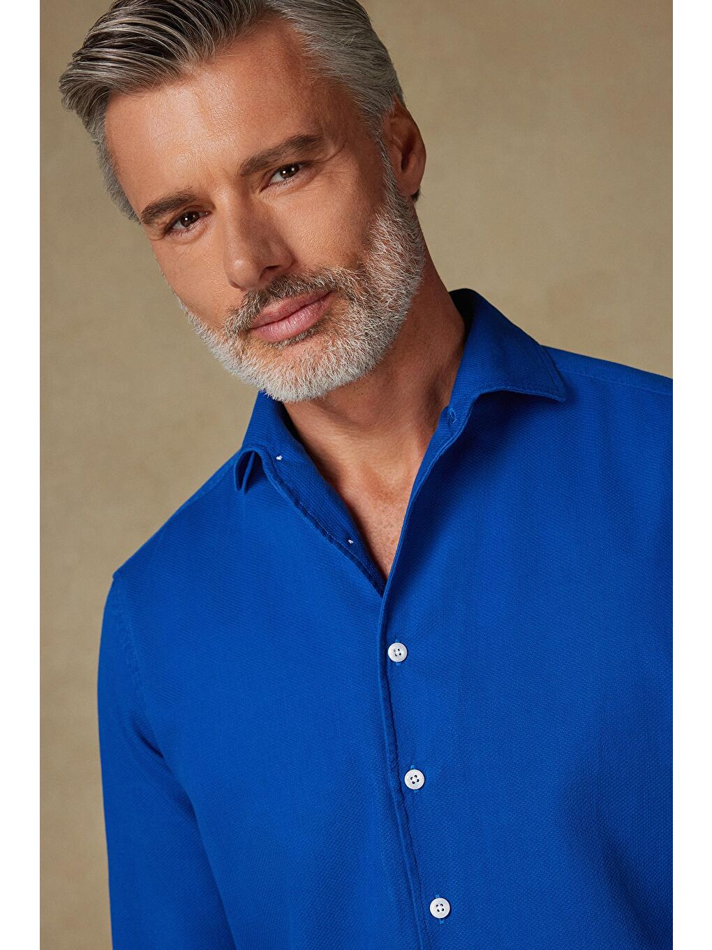 Antonio Armür Pamuklu Comfort Fit Lacivert Mostra Yaka Erkek Düz %100 Pamuk Gömlek-3