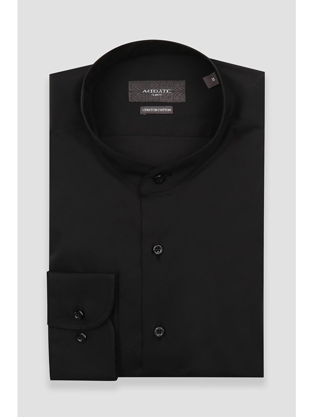 Mao Poplin Stretch Pamuk Karışımlı Slim Fit Siyah Hakim Yaka Erkek Düz Gömlek-4