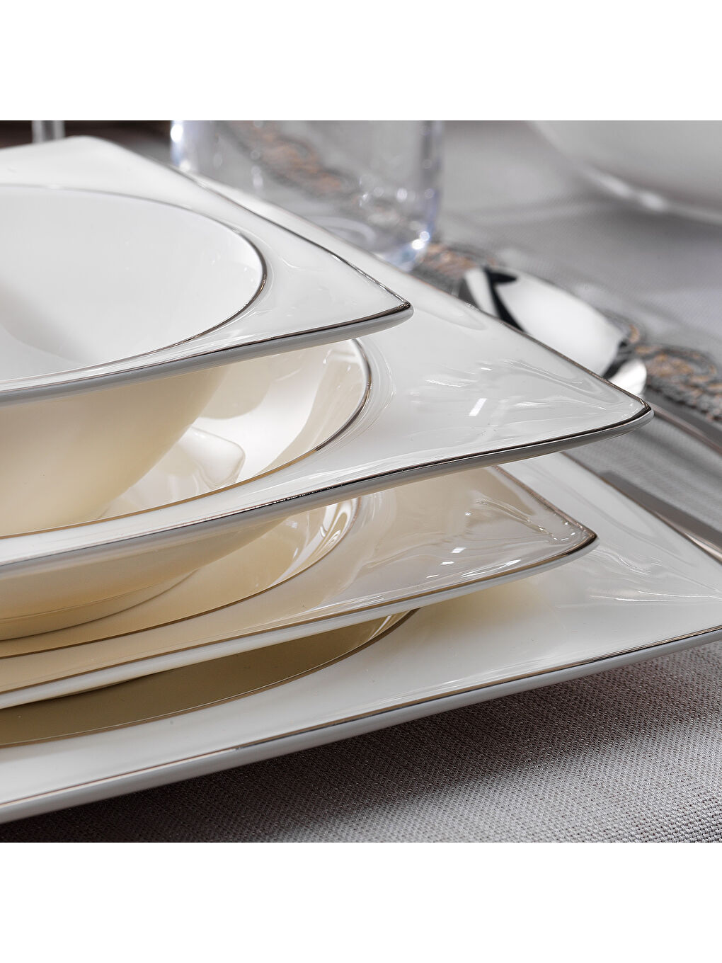 Gri Glamor Pure Yemek Takımı-60 Parça-Platin-3