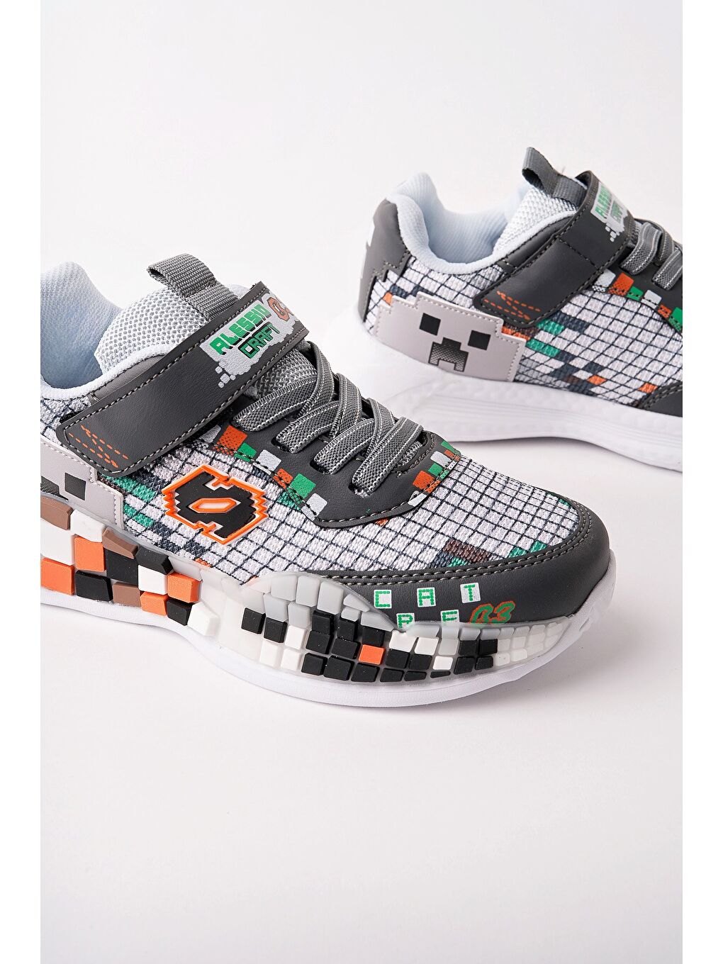 Gri BLOCK Renkli Blok Tabanlı Cırtlı ve Bağcıklı Çocuk Sneaker Spor Ayakkabı-4