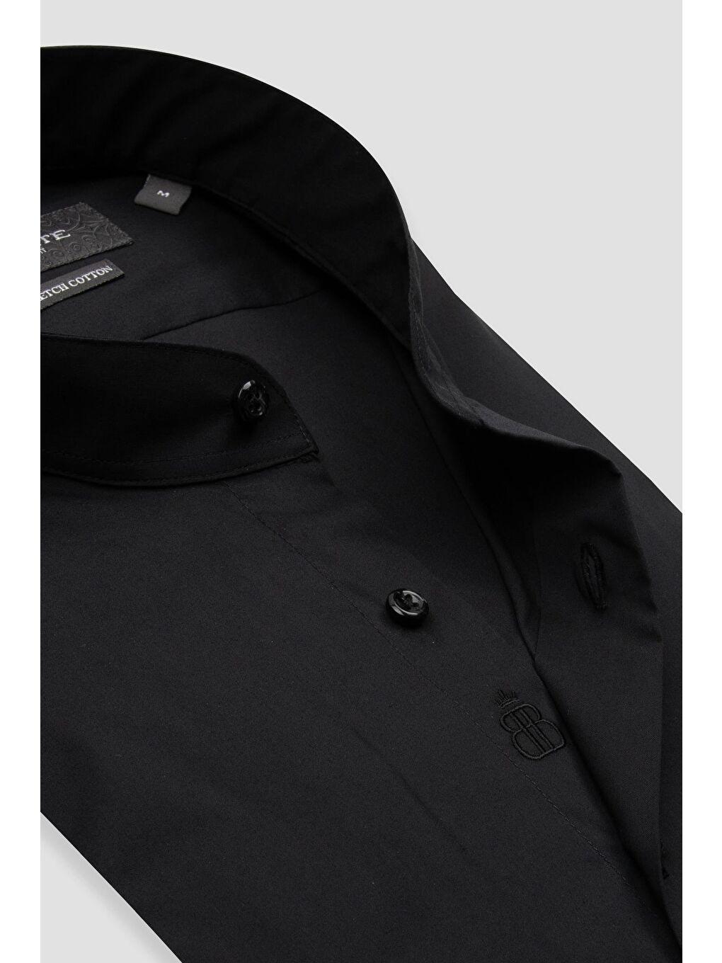 Mao Poplin Stretch Pamuk Karışımlı Slim Fit Siyah Hakim Yaka Erkek Düz Gömlek-5