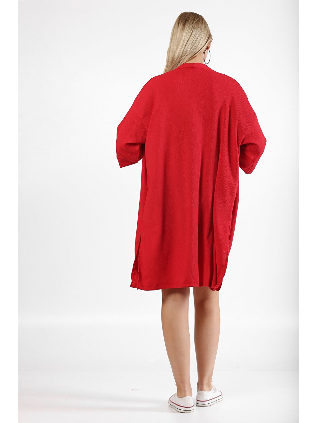 Kırmızı 3/4 Kol Dokulu Bürümcük Dokuma Ceket-7