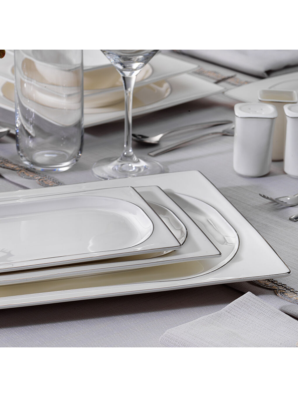 Gri Glamor Pure Yemek Takımı-60 Parça-Platin-4