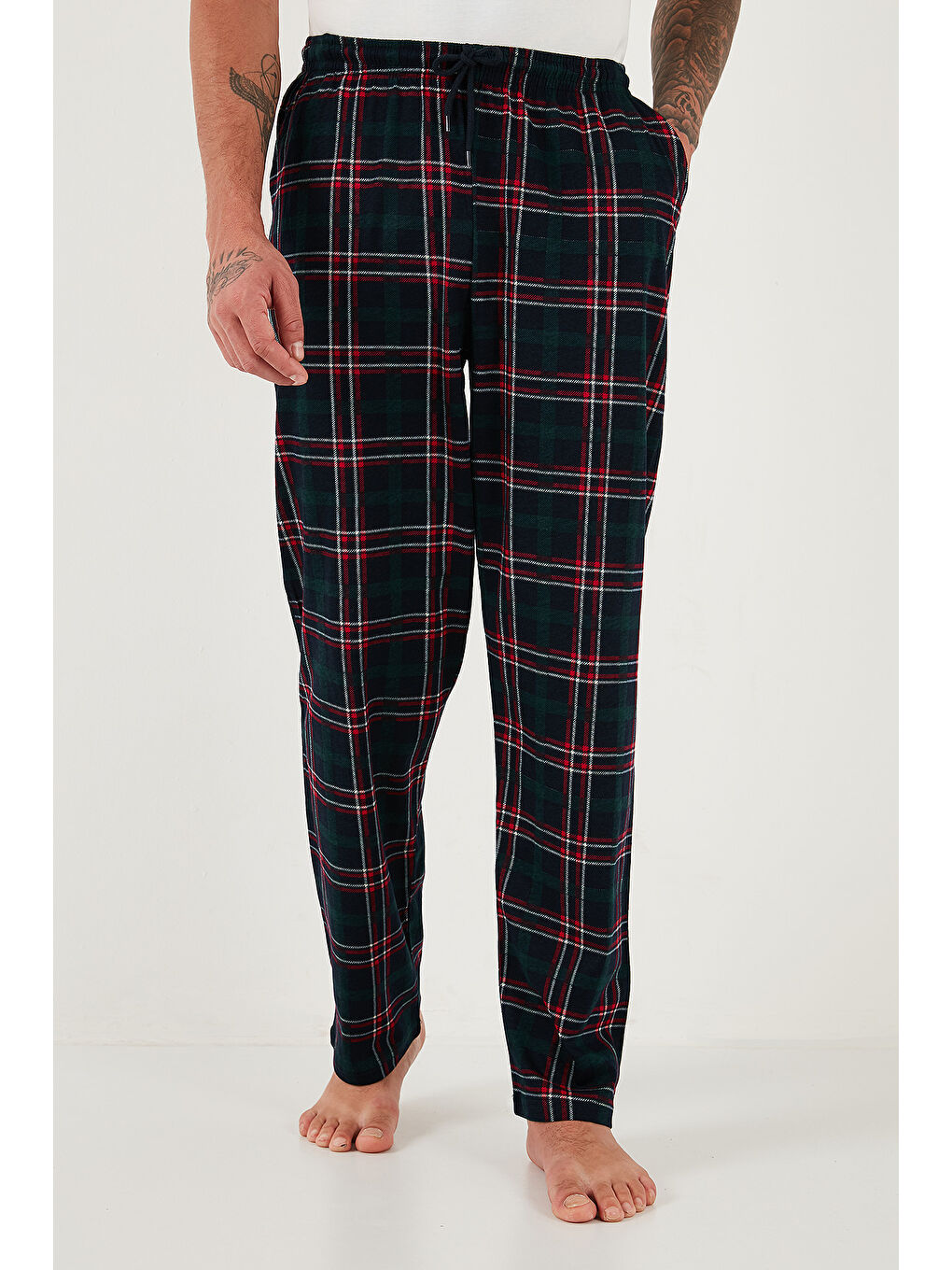 Lacivert Pamuklu Regular Fit Normal Bel Düz Paça Cepli 2'li Paket Pijama Altı 6574003S2-3