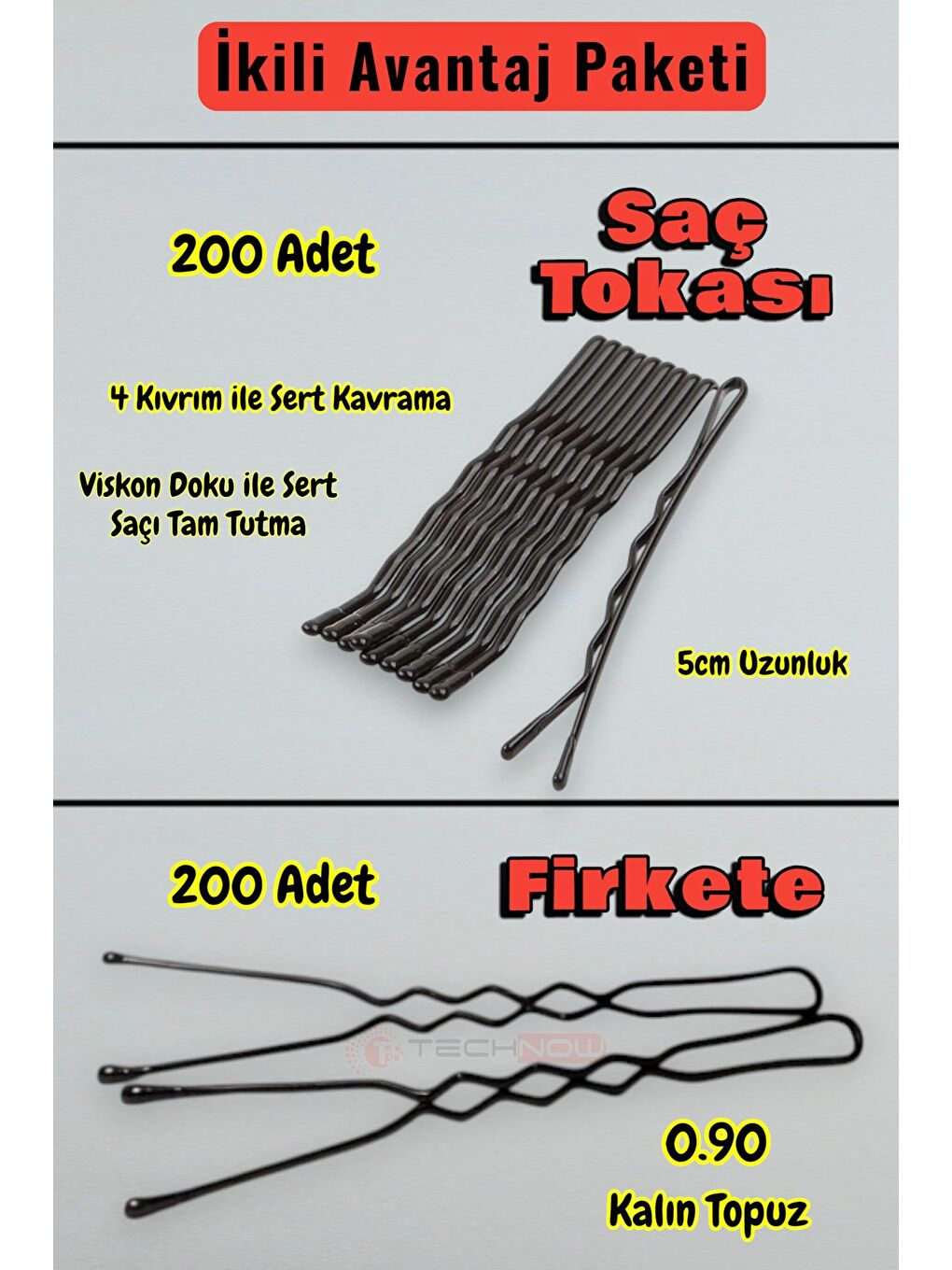 Siyah 200 Adet Tel Saç Tokası+200 Adet 0.90 Saç Firketesi Toplam 400 Adet-3