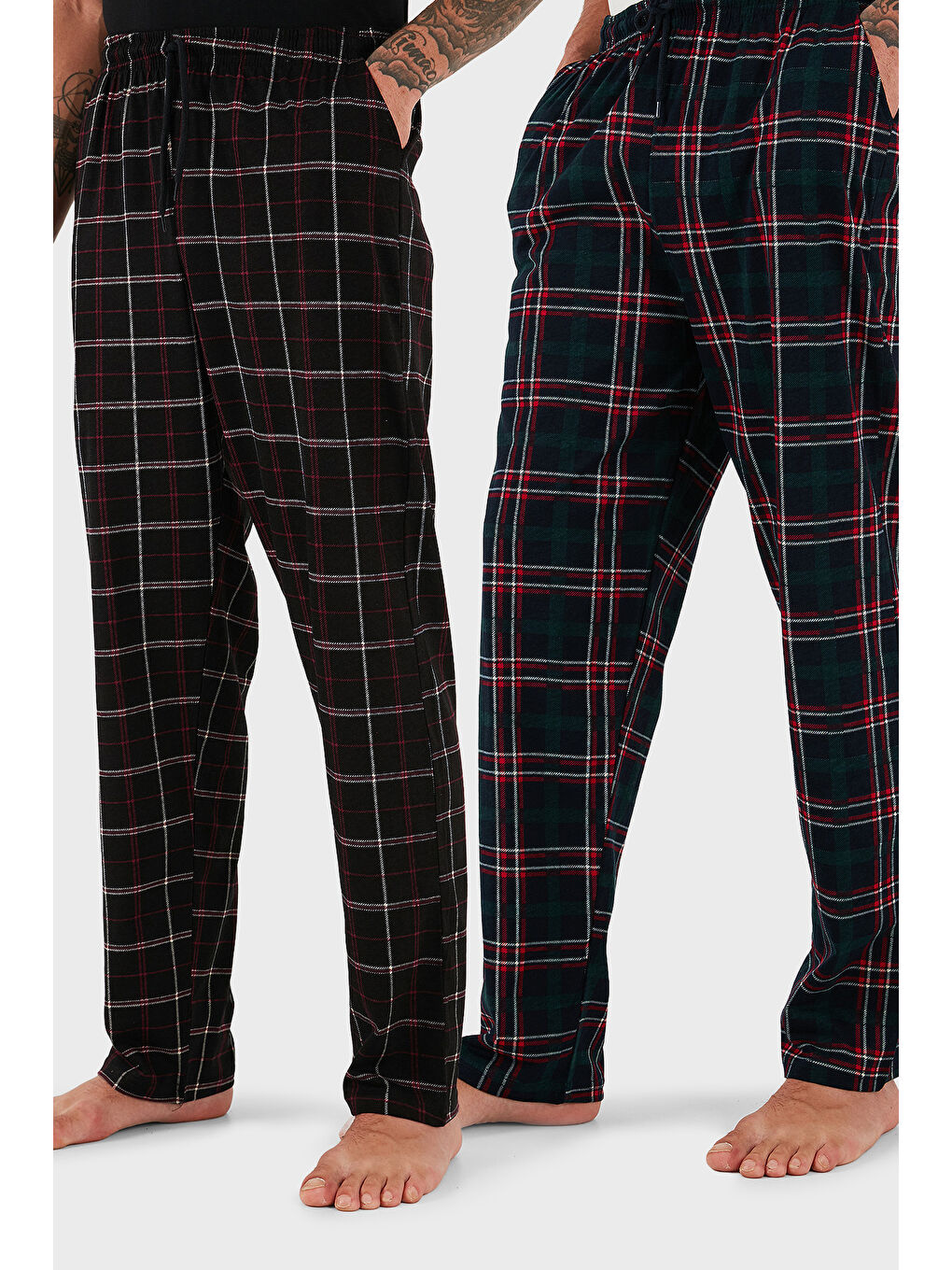 Bordo Pamuklu Regular Fit Normal Bel Düz Paça Cepli 2'li Paket Pijama Altı 6574003S2
