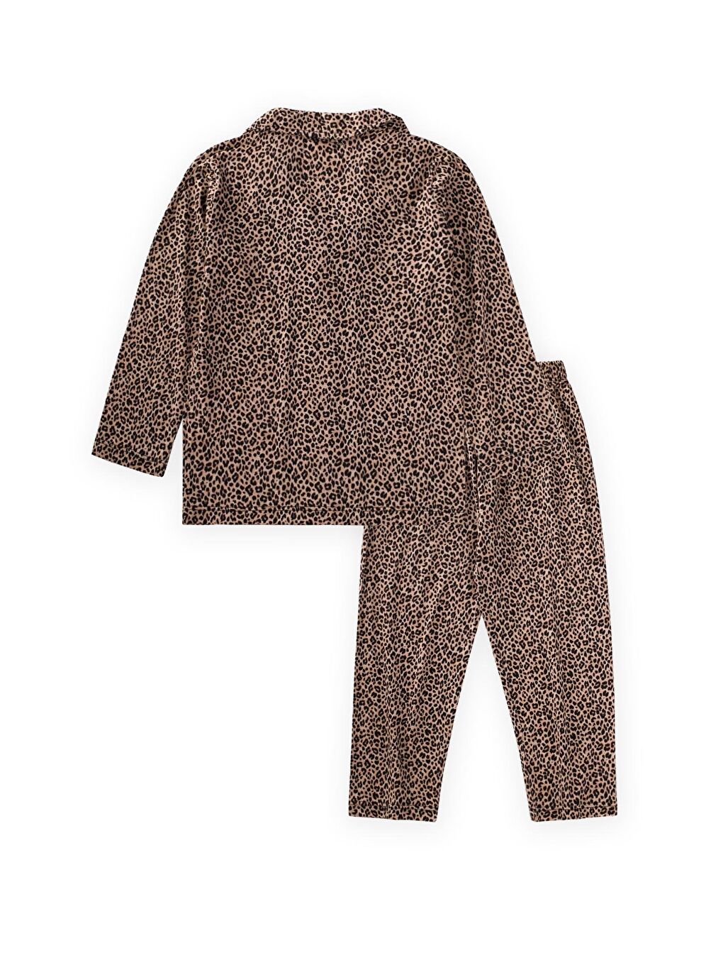 Kahverengi Dökümlü Gömlek Yaka Pijama Takım 2-8 Yaş Leopar Desen-2