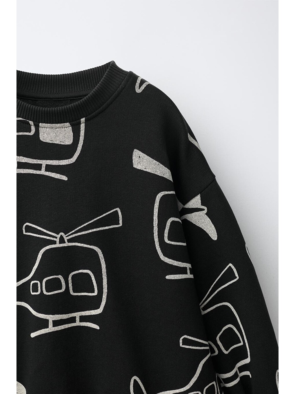 Çocuk Pamuklu Helikopter Desenli Siyah Sweatshirt Ve Eşofman Altı Takımı-2