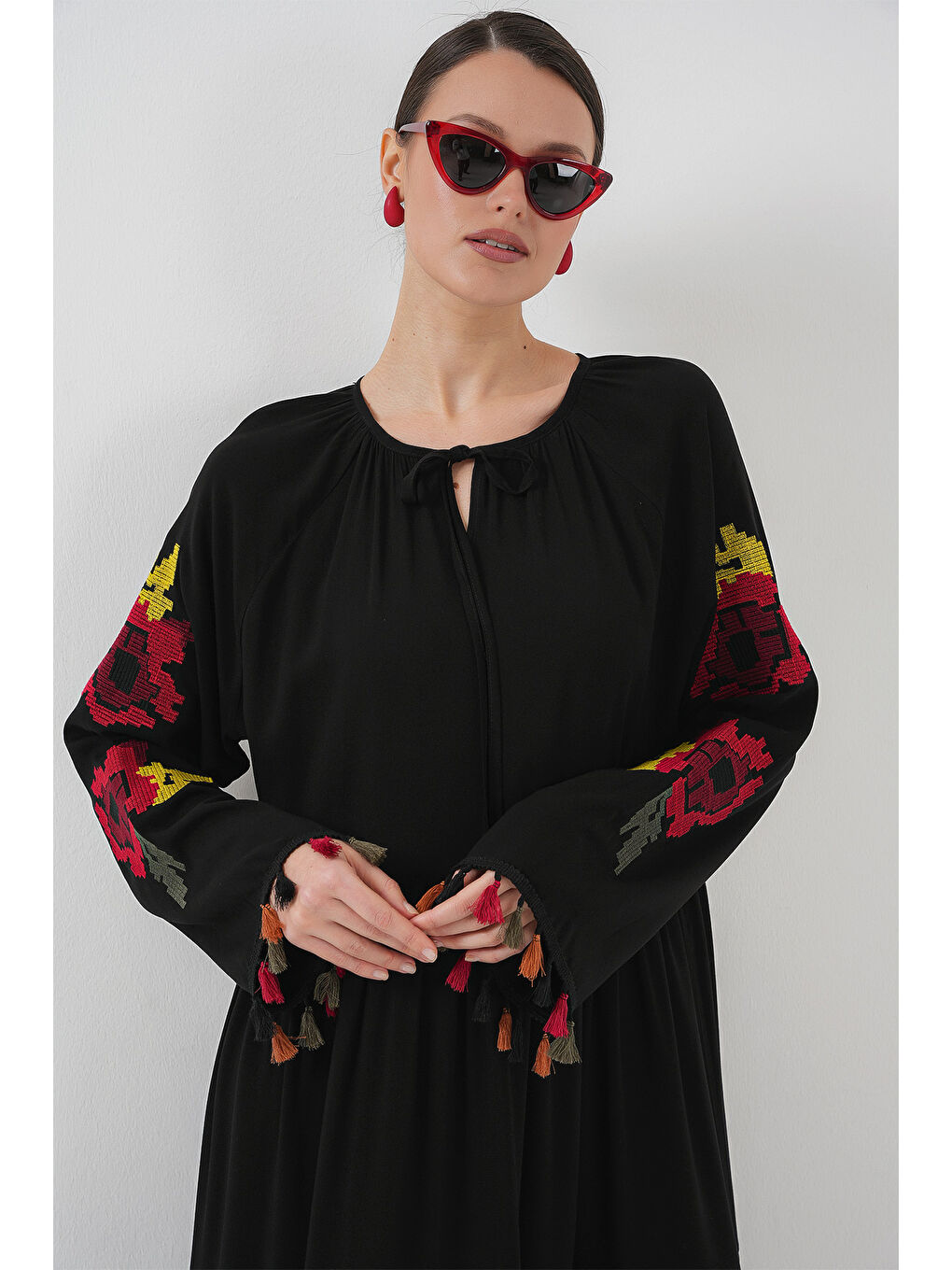 Nakışlı Uzun Elbise 2534 - Siyah-2