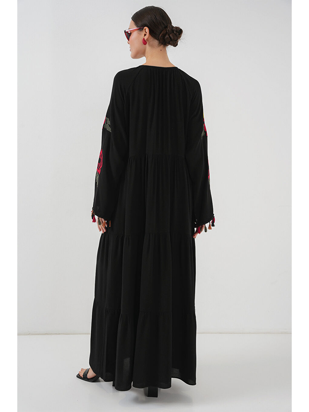 Nakışlı Uzun Elbise 2534 - Siyah-6