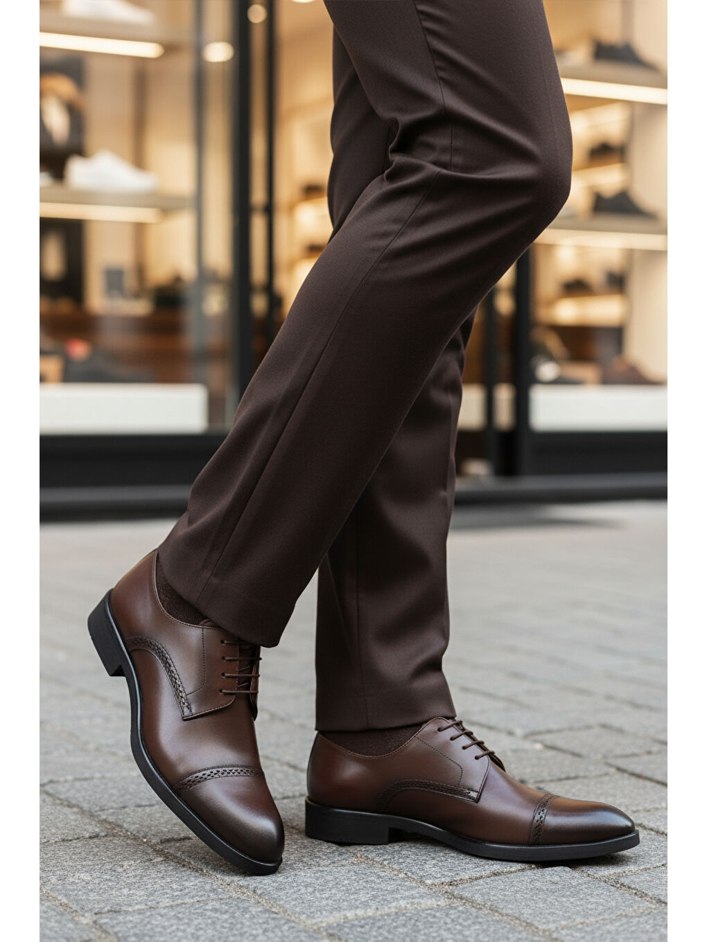 Kahverengi Kahve Hakiki Deri Kaymaz Taban Erkek Klasik Ayakkabı 395 M-2