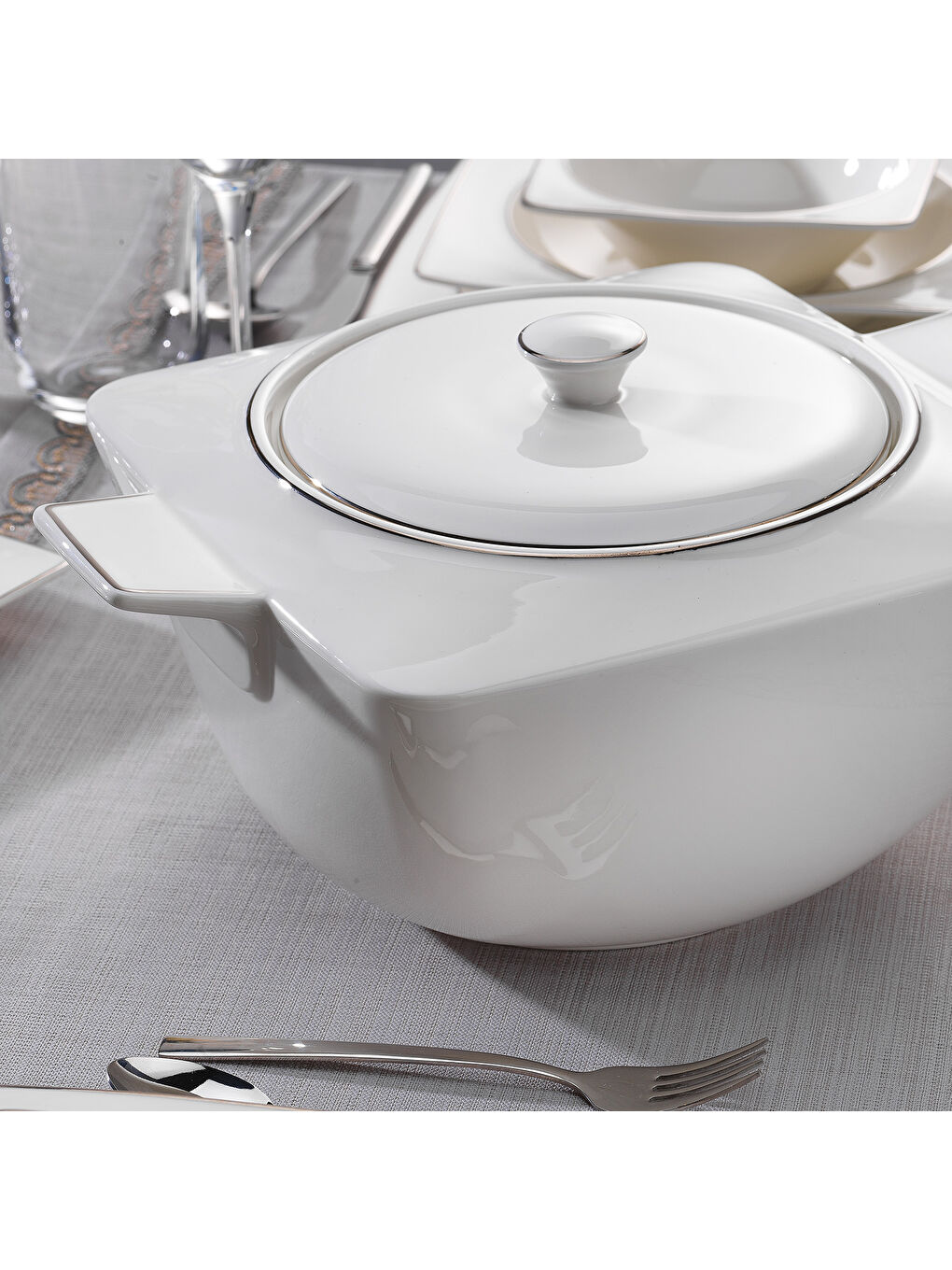 Gri Glamor Pure Yemek Takımı-60 Parça-Platin-6