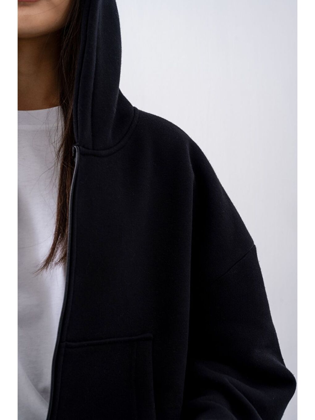 Kadın Chill Oversize Siyah Fermuarlı Sweatshirt-3