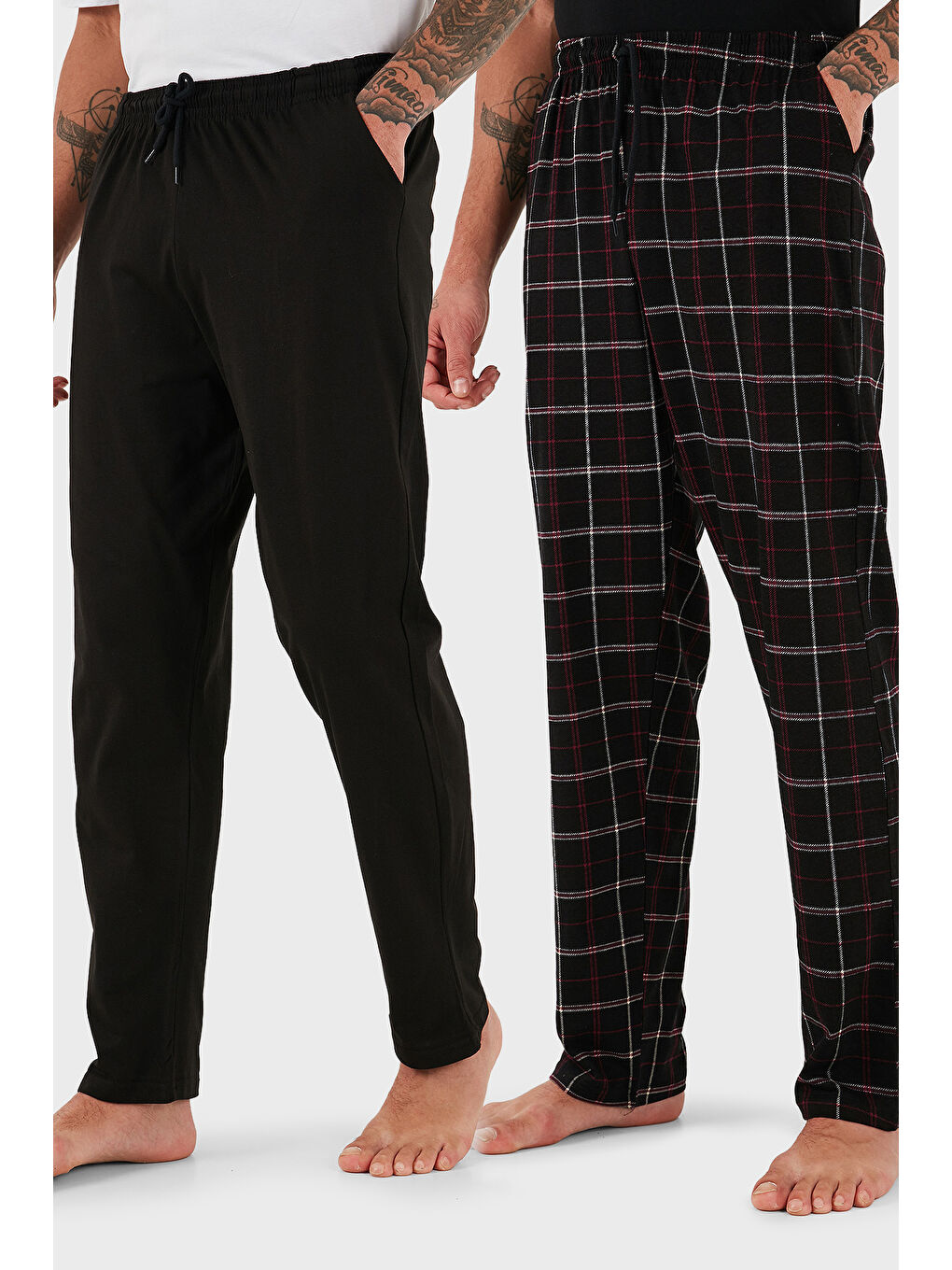 Bordo Pamuklu Regular Fit Normal Bel Düz Paça Cepli 2'li Paket Pijama Altı 6574003S2