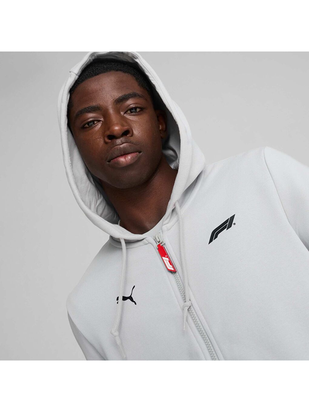 Gri F1® ESS Erkek Kapüşonlu Fermuarlı Sweatshirt-1