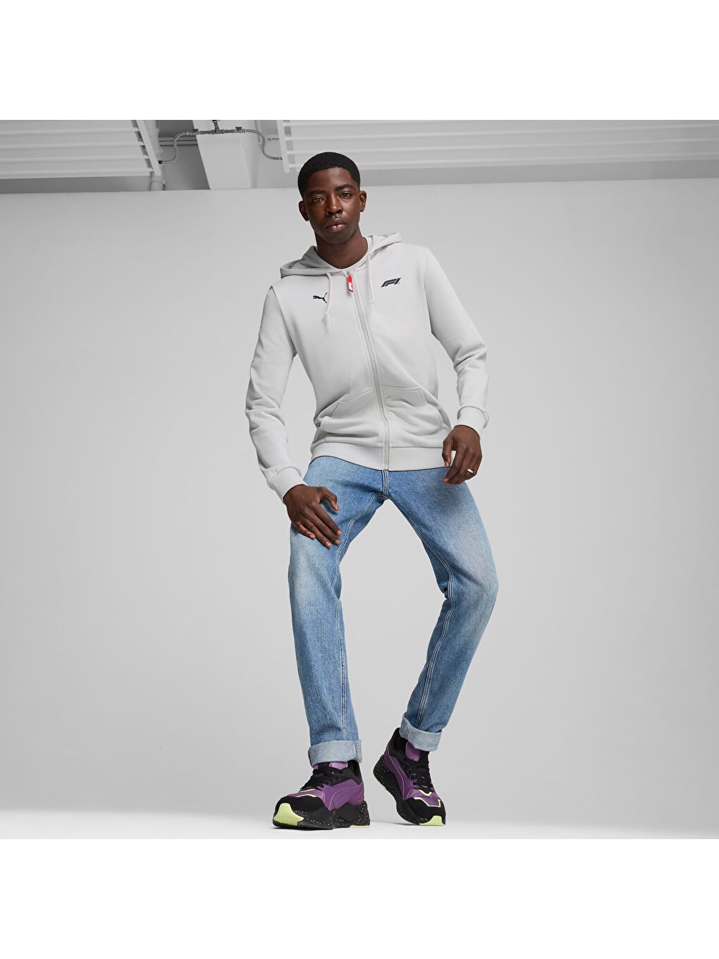 Gri F1® ESS Erkek Kapüşonlu Fermuarlı Sweatshirt-3