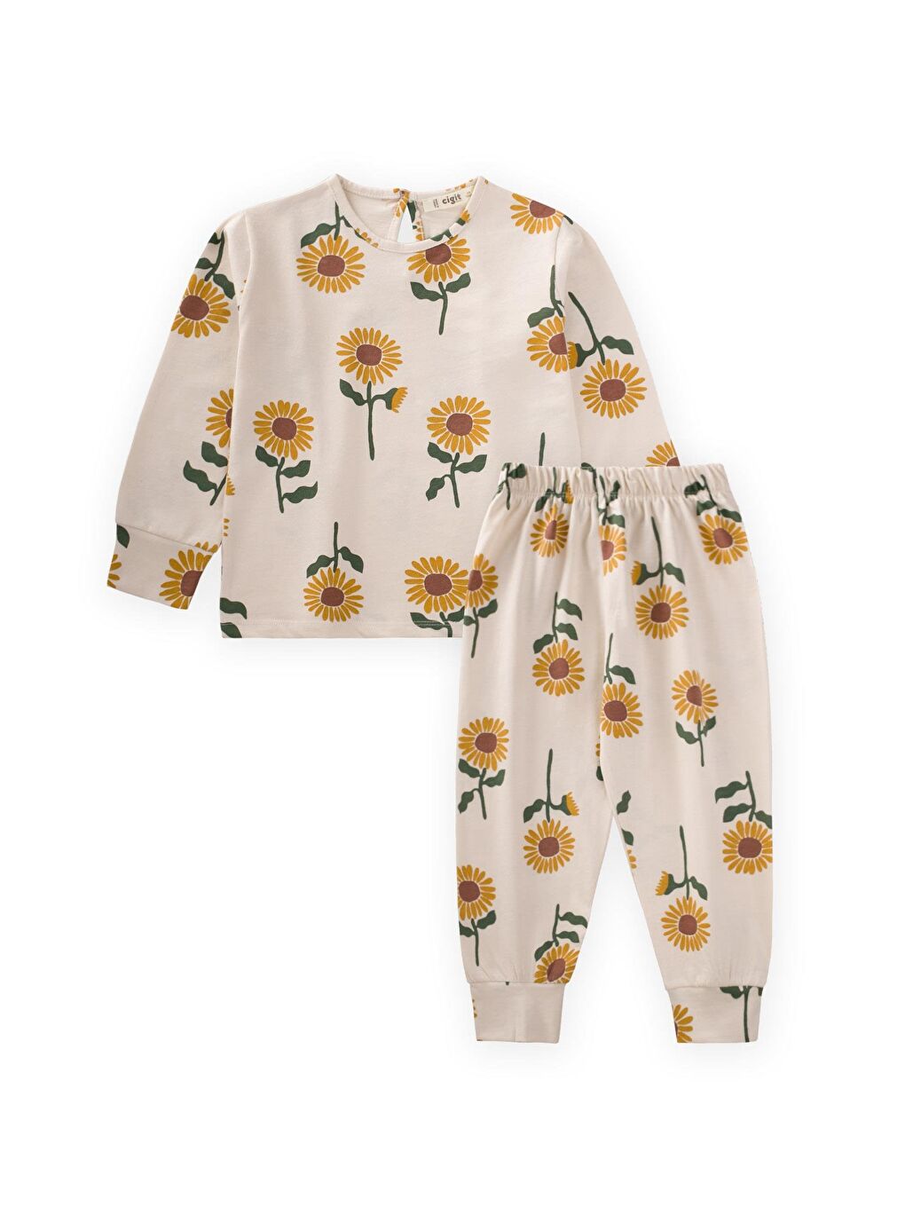 Ekru Desenli Pijama Takım 2-10 Yaş Ayçiçeği Desen
