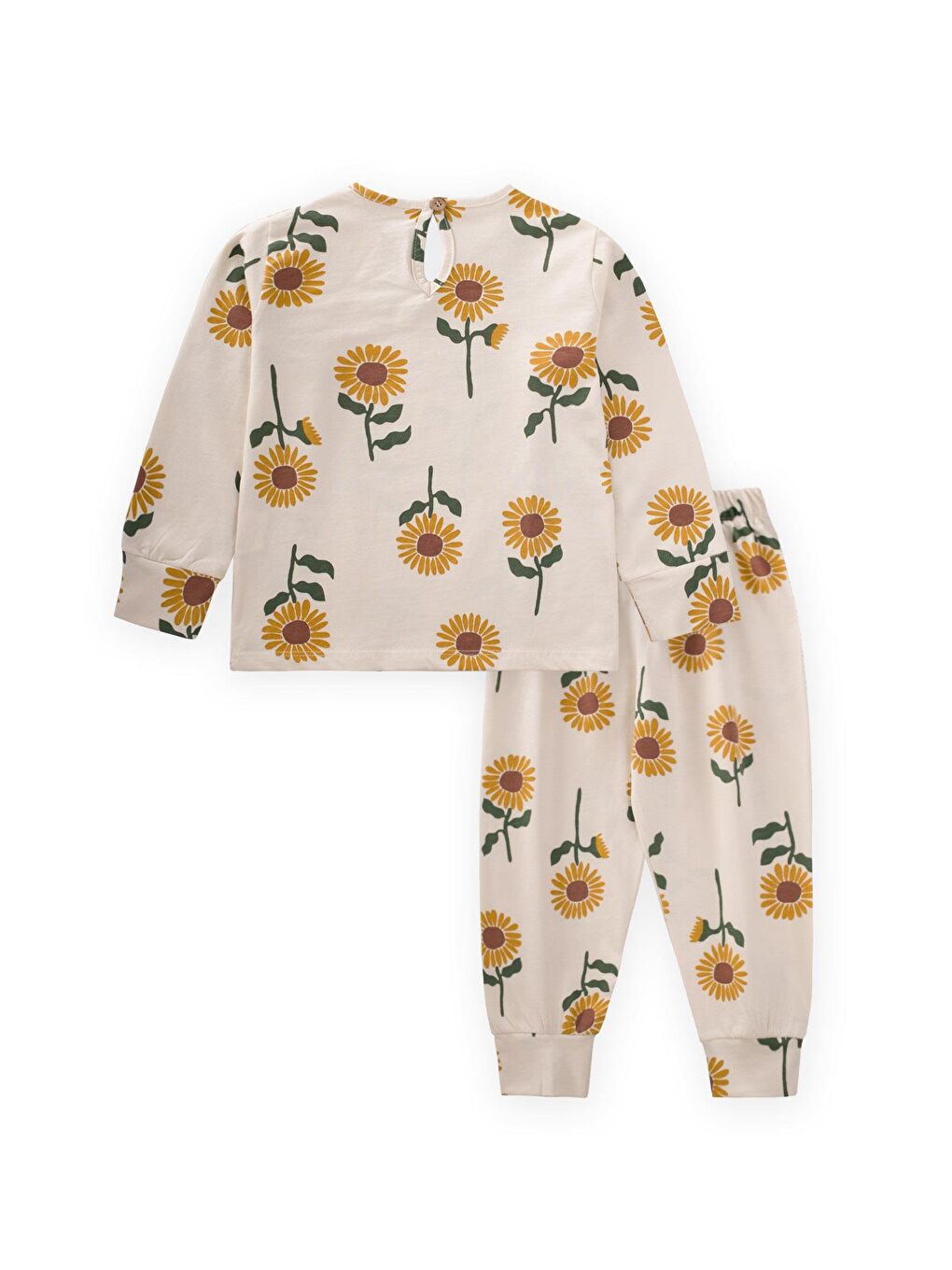 Ekru Desenli Pijama Takım 2-10 Yaş Ayçiçeği Desen-1