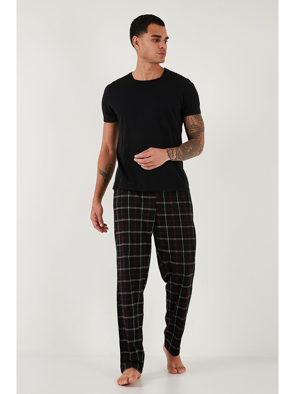 Bordo Pamuklu Regular Fit Normal Bel Düz Paça Cepli 2'li Paket Pijama Altı 6574003S2-3