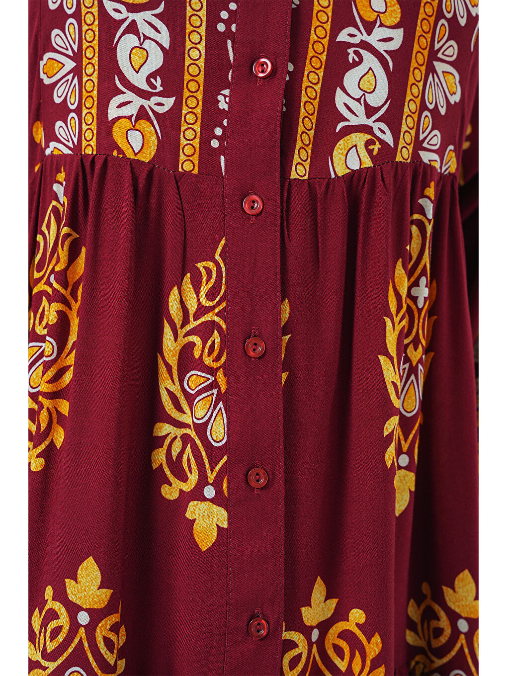 2423 Otantik Desenli Tesettür Elbise - E. Bordo-4