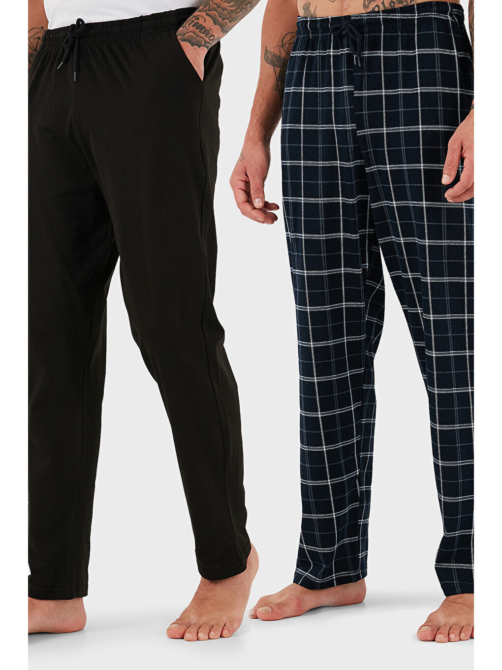 Lacivert Pamuklu Regular Fit Normal Bel Düz Paça Cepli 2'li Paket Pijama Altı 6574003S2