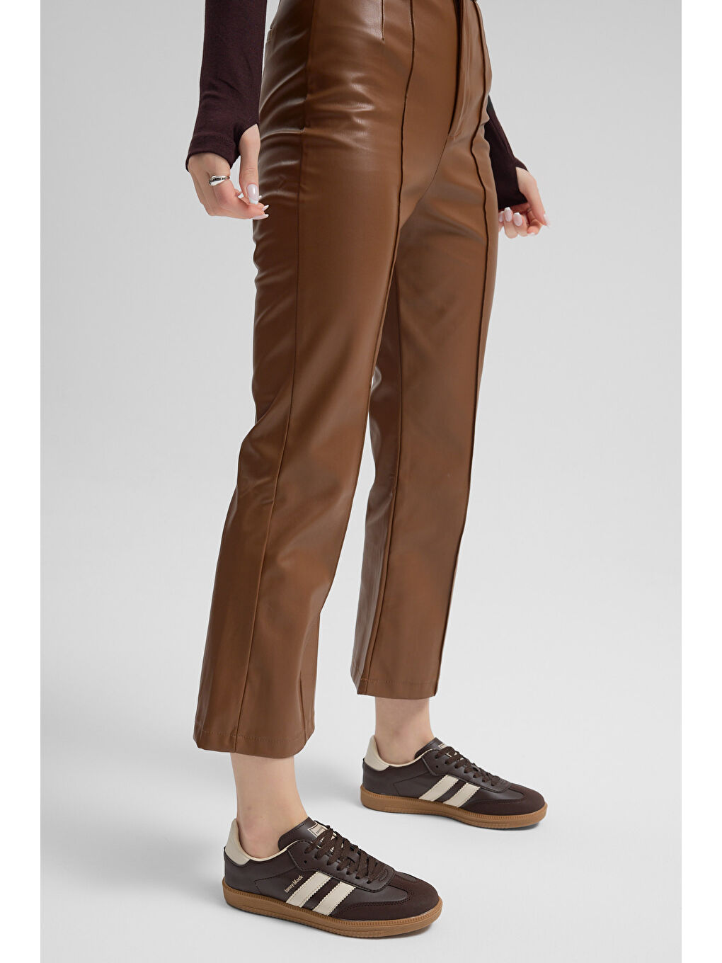 Kahverengi Unisex Kahve Bej Termo Taban Yanı Şeritli Bağcıklı Spor Ayakkabı-2