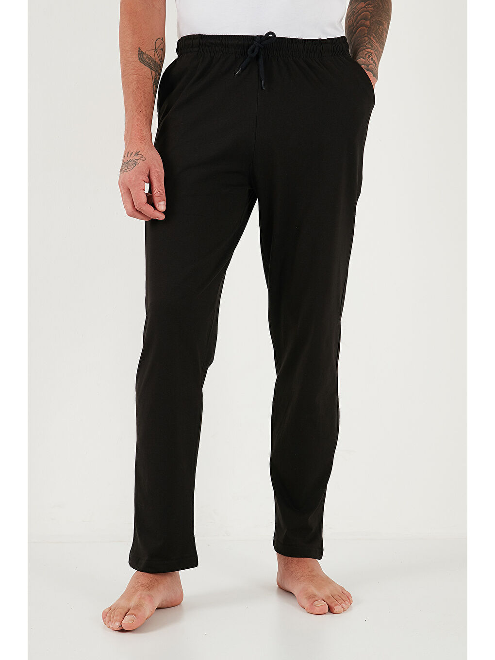 Lacivert Pamuklu Regular Fit Normal Bel Düz Paça Cepli 2'li Paket Pijama Altı 6574003S2-1