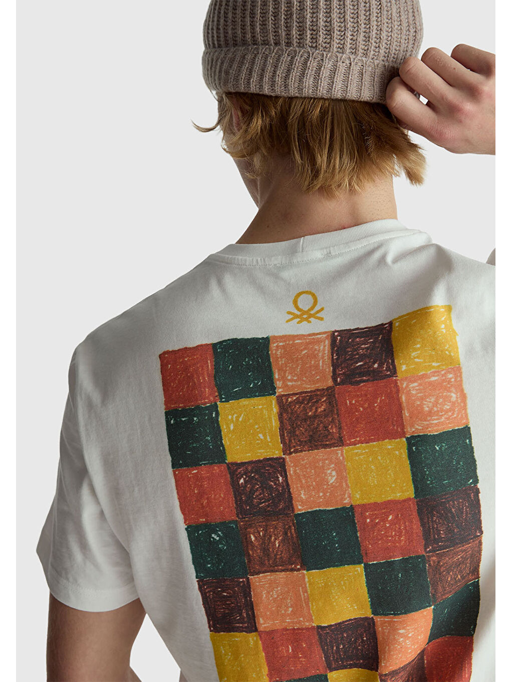 Ekru Erkek Krem %100 Pamuk Önü ve Arkası Baskılı Logo Detaylı T-Shirt-5