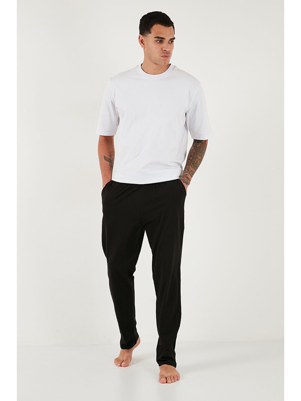 Lacivert Pamuklu Regular Fit Normal Bel Düz Paça Cepli 2'li Paket Pijama Altı 6574003S2-2