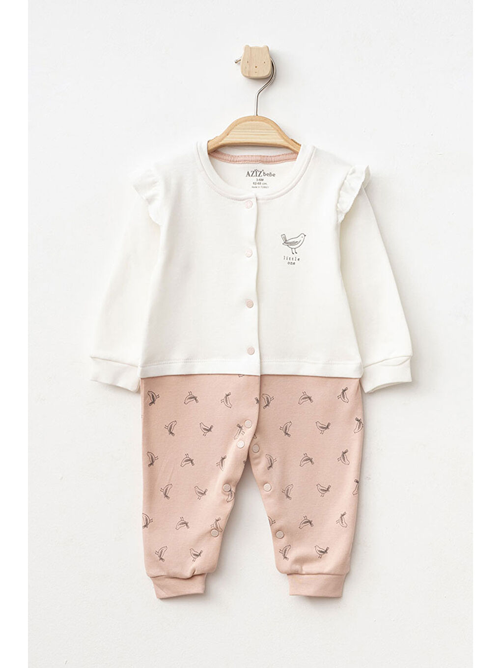 AZİZ BEBE Pembe Kız Bebek Çıtçıtlı Desenli Patikli Tulum 0 Ay 6 Ay