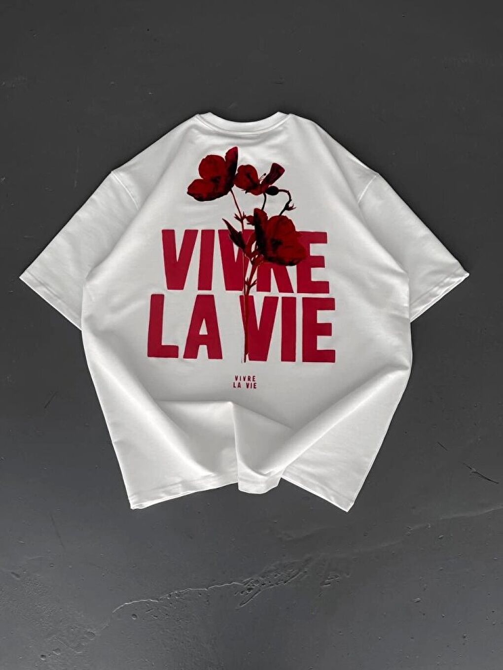 Baskılı Oversize Bisiklet Yaka T-shirt - Beyaz