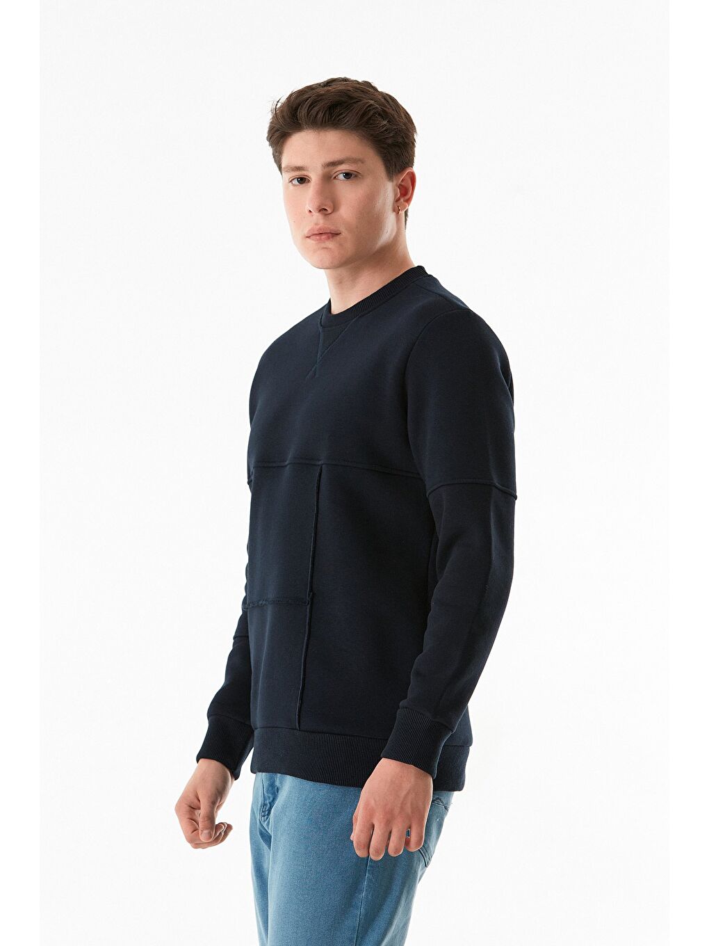 Fullamoda Lacivert 3 İplik Basic Bisiklet Yaka Sweatshirt