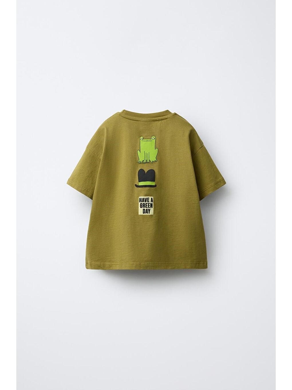 Yeşil Unisex Çocuk Pamuklu Haki Kurbağa Baskılı Tişört Şort Takım-2