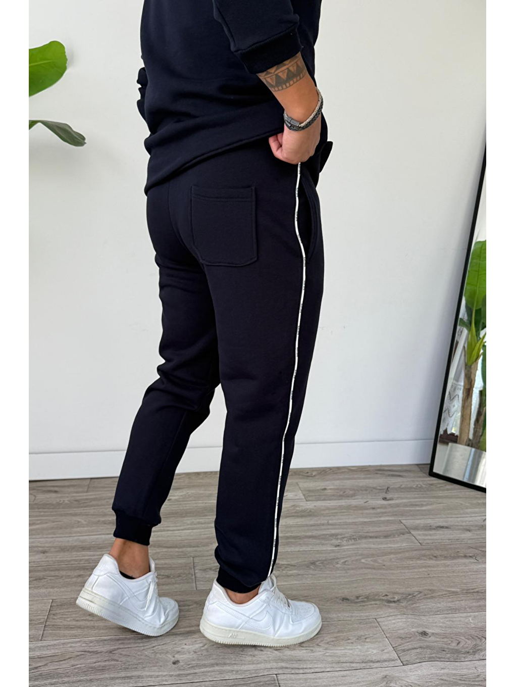 Erkek Kapüşonlu Kanguru Cepli Biyeli %100 Pamuk Alt Üst Takım Lacivert-5