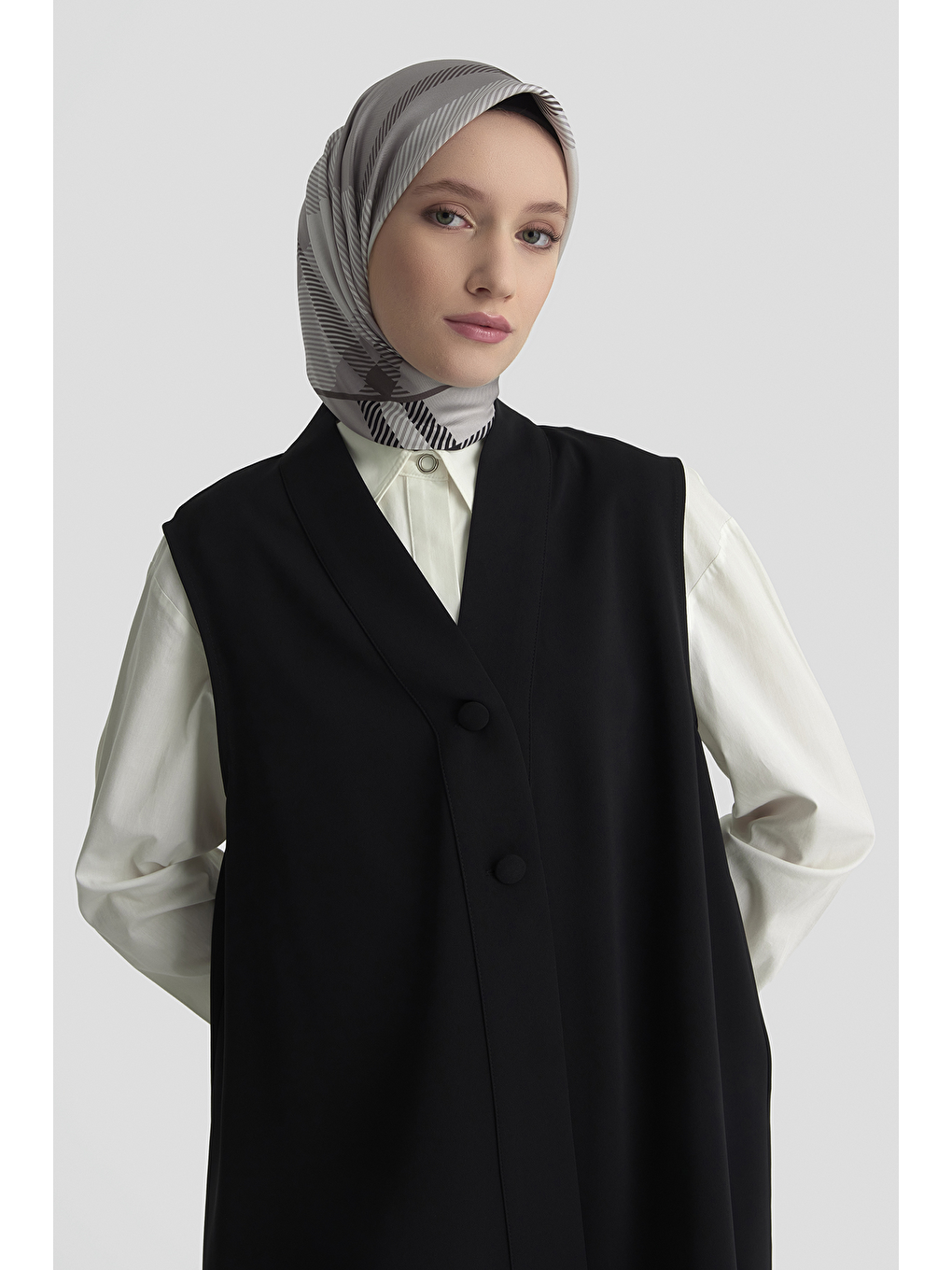 Düğmeli Oversize Yelek Siyah-2