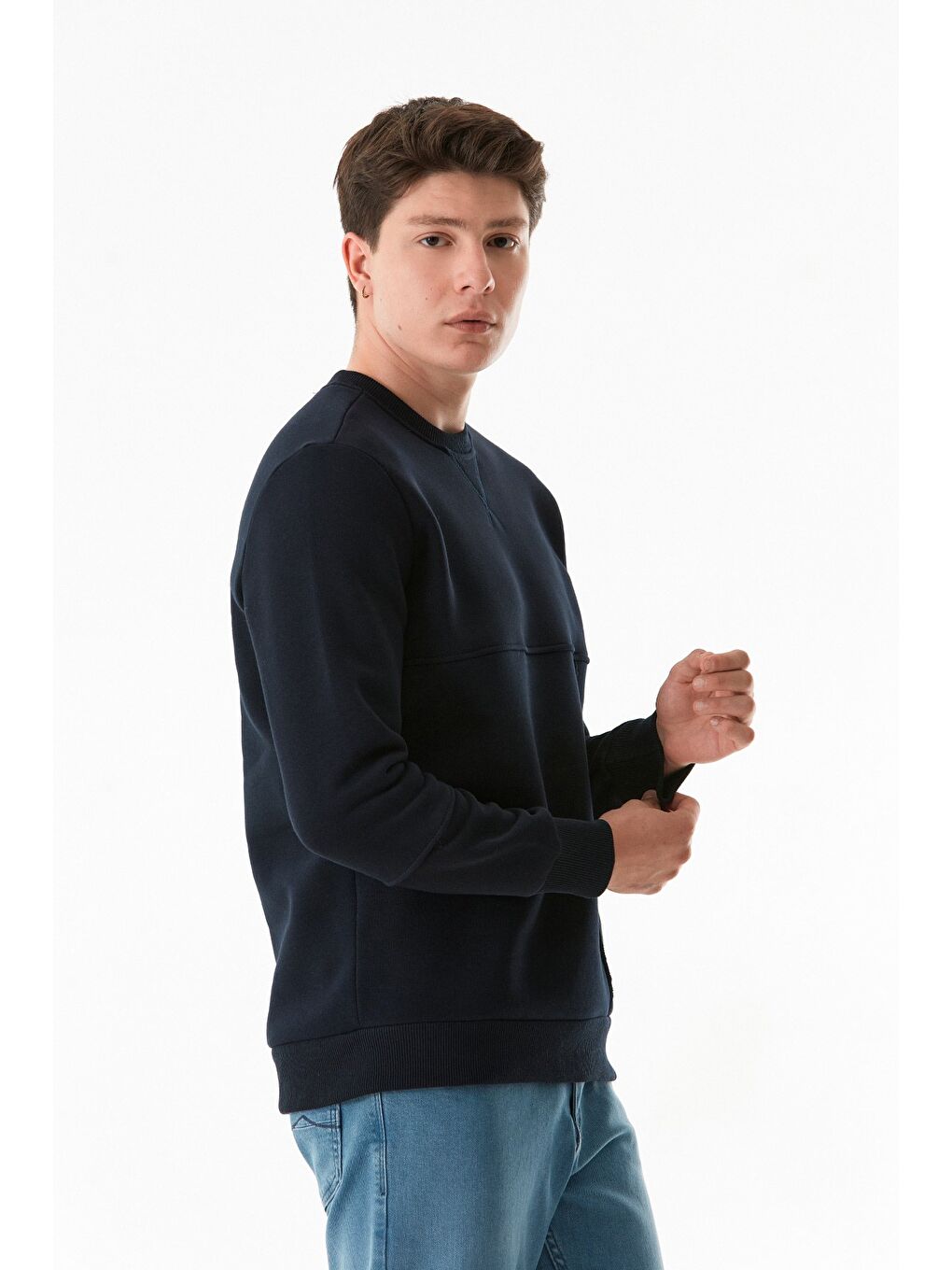 Fullamoda Lacivert 3 İplik Basic Bisiklet Yaka Sweatshirt - 2