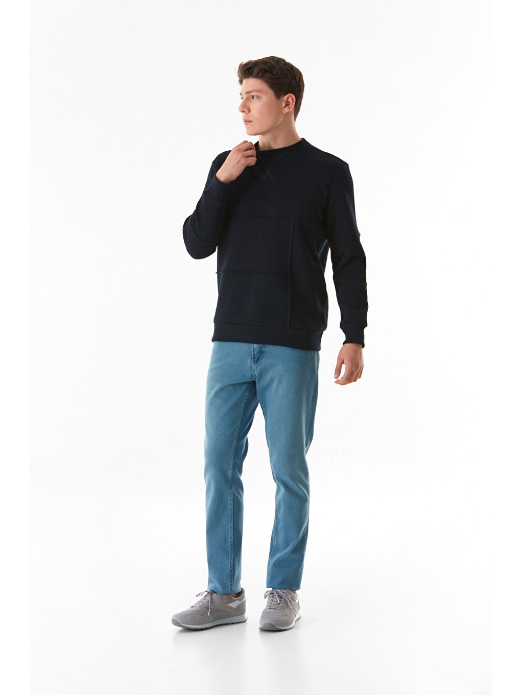 Lacivert 3 İplik Basic Bisiklet Yaka Sweatshirt-3