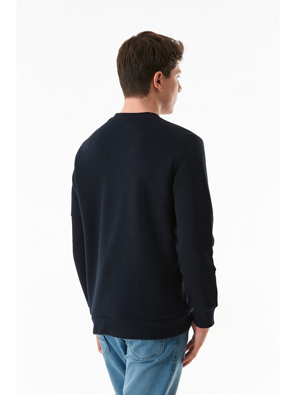 Lacivert 3 İplik Basic Bisiklet Yaka Sweatshirt-4