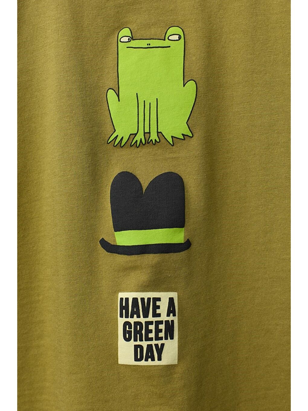 Yeşil Unisex Çocuk Pamuklu Haki Kurbağa Baskılı Tişört Şort Takım-4