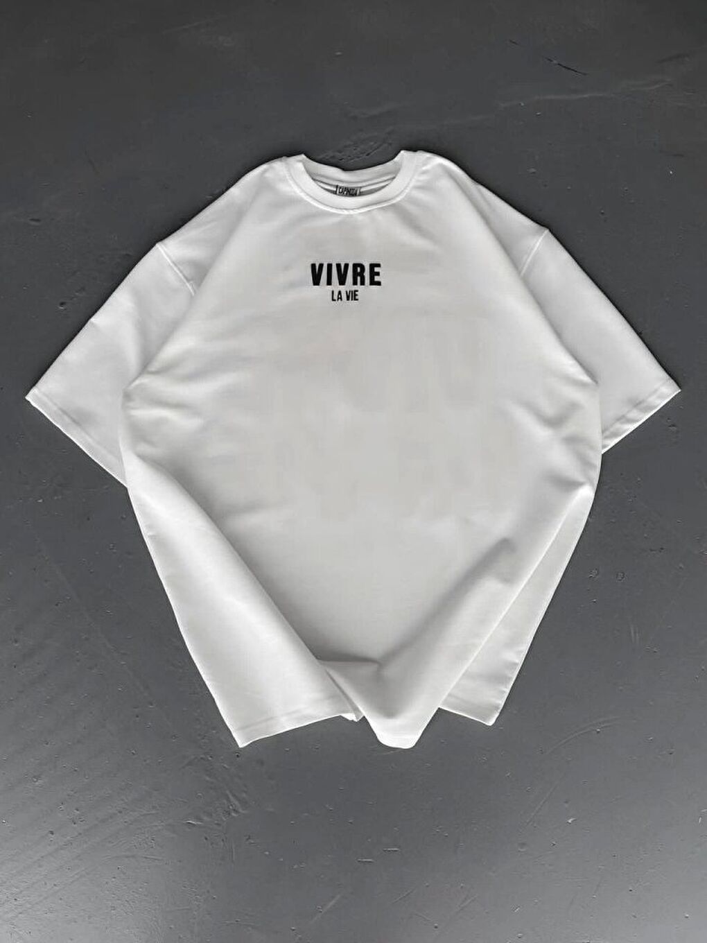 Baskılı Oversize Bisiklet Yaka T-shirt - Beyaz-1