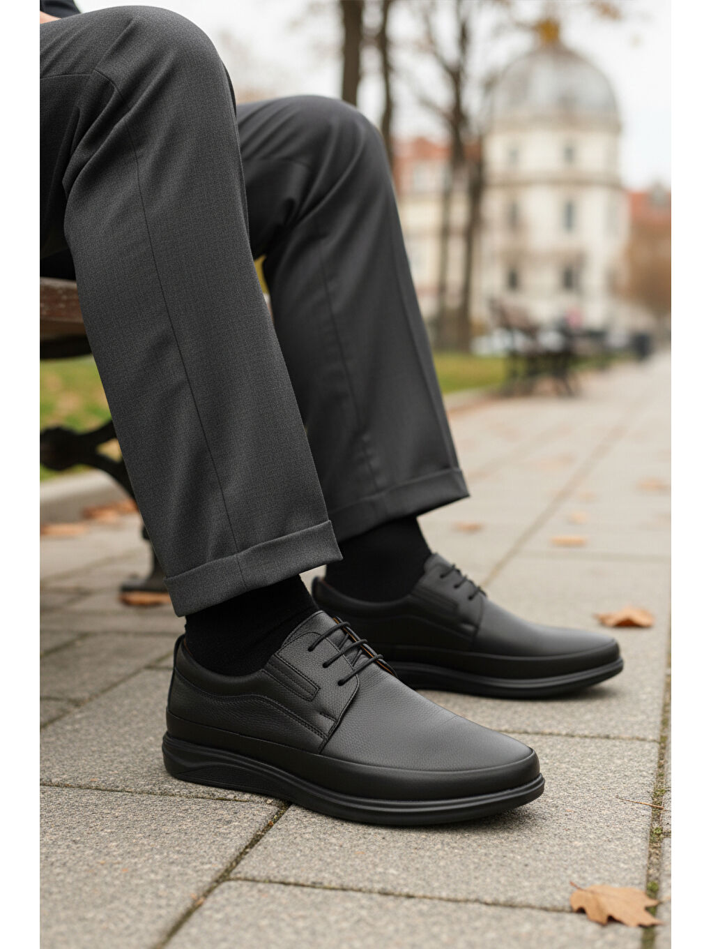 Siyah Bağcıklı Jel Taban Anatomik Hakiki Deri Erkek Casual Ayakkabı 478 M-2