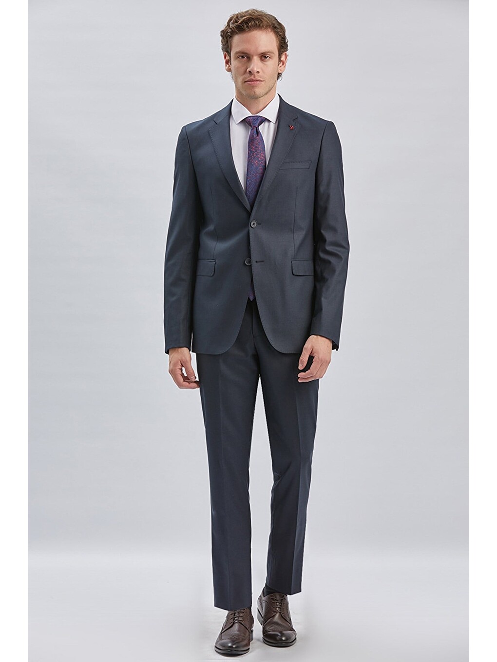 Lacivert Gabardin Mono Yaka 8 Drop Slim Fit Dar Kesim Basic Takım Elbise 1001255006
