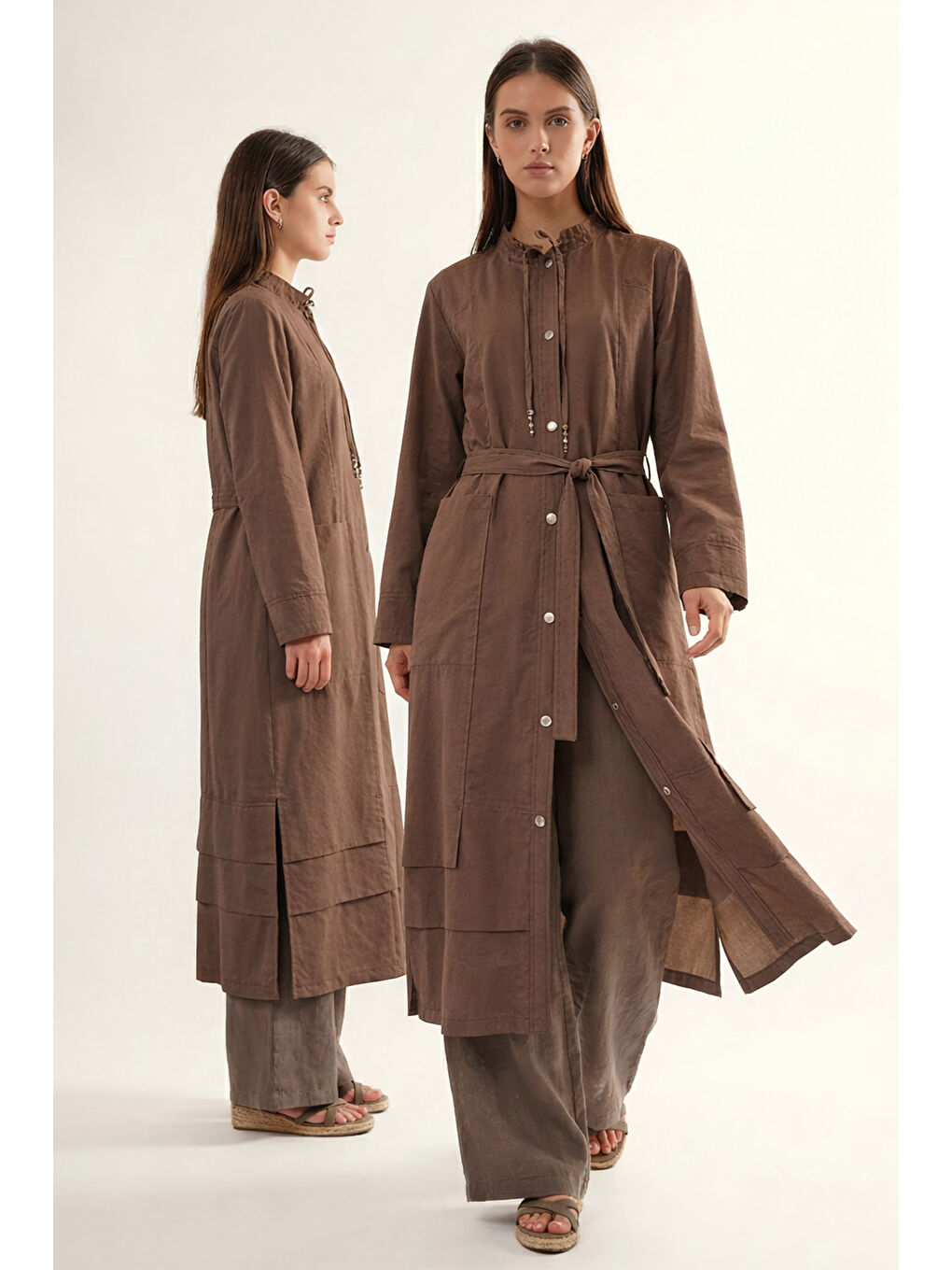 Yakası Bağcıklı Önden Çıtçıt Detay Safari Kap Ceket 811 Kahverengi