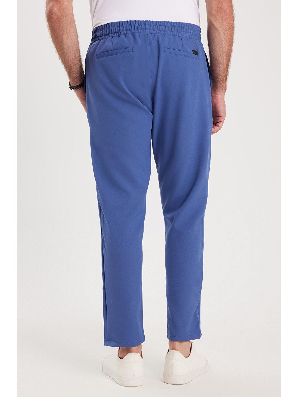 Erkek Regular Fit Beli Lastikli Bağcıklı Jogger İndigo Pantolon Rahat Kesim Yan Cepli-6